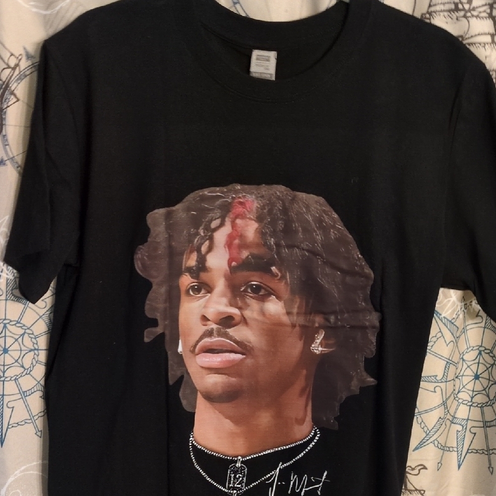 Black Graphic Tee with Portrait Design